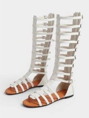 White Gladiator Knee-High Strappy Sandals